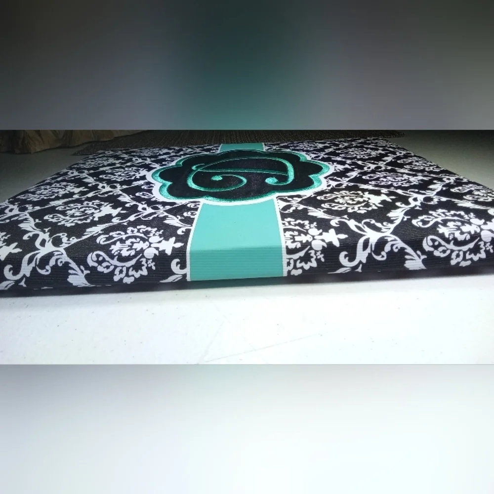 Monogrammed D Black White Aqua Damask Notebook File Legal Tablet Journal Folder